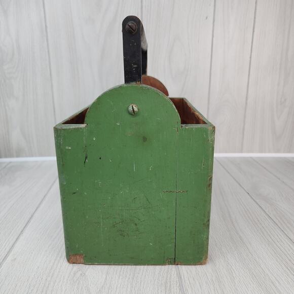 Vtg 1947 Wooden Box 12" X 9"x7" Green Carry All "Cold War Era" Tool Caddy Handle - Picture 8 of 16